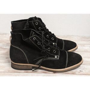 Diba Eli 91148 Womens Size 7.5M Black Round Toe Block Heel Lace Up Ankle Booties